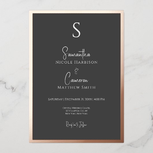 黒モダンエレガントミニマル 箔招待状 (正面)