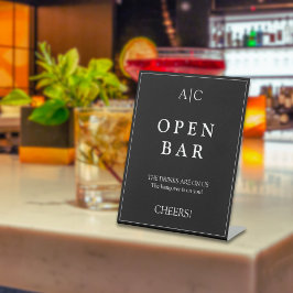 黒モダンエレガントモノグラム結婚バー 台座サイン