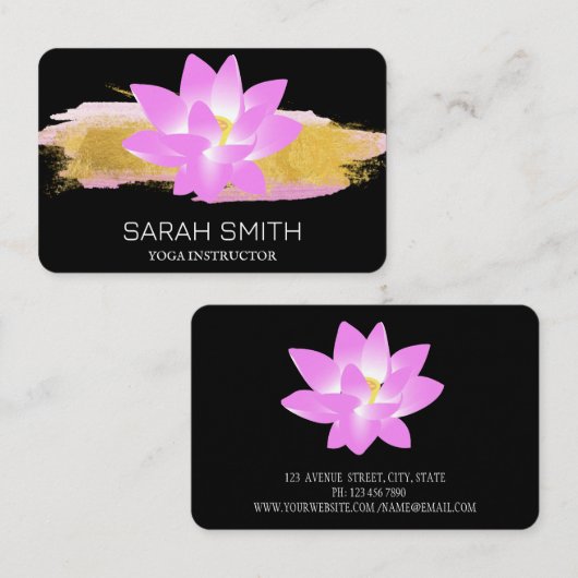 黒モダンエレガントロータスビジネスカード 名刺 (正面/裏面)