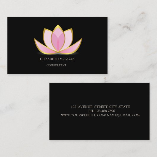 黒モダンエレガントロータス金ゴールド 名刺 (正面/裏面)