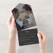 黒モダンエレガント写真Noディナー結婚ズ オールインワン招待状 (貼ってはがせる)