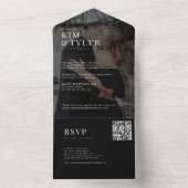 黒モダンエレガント写真QR RSVP結婚の オールインワン招待状 (内側)