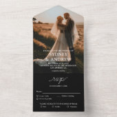 黒モダンエレガント写真RSVP結婚の オールインワン招待状 (内側)