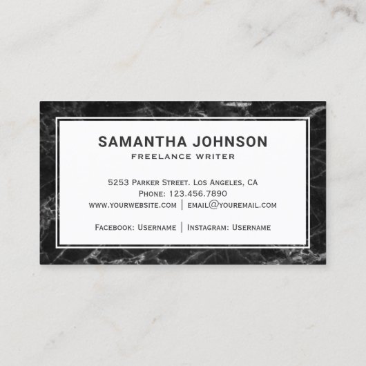 黒モダンエレガント大理石ペンニブプロフェッショナル 名刺 (裏面)
