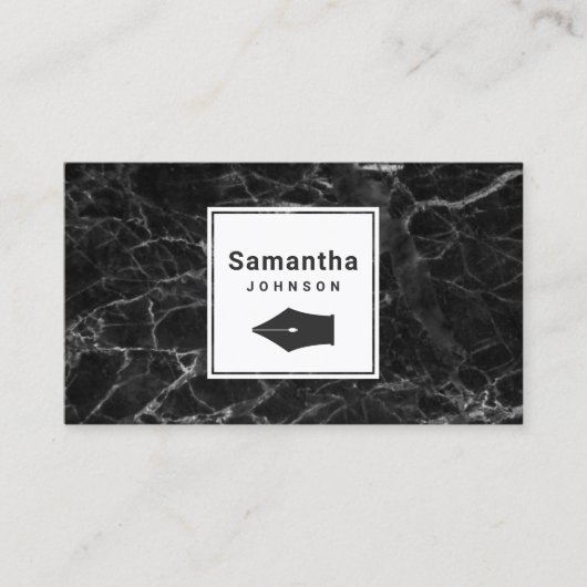 黒モダンエレガント大理石ペンニブプロフェッショナル 名刺 (正面)