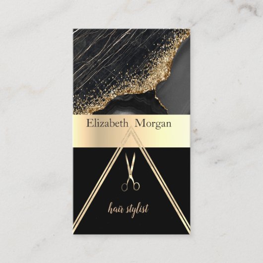 黒モダンエレガント大理石金ゴールドシークイン 名刺 (正面)
