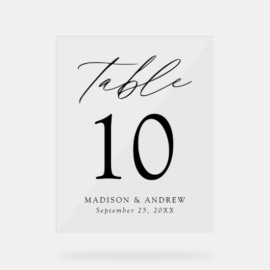 黒モダンエレガント字の結婚テーブル番号 アクリルサイン (正面)