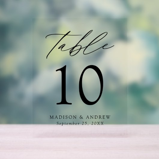 黒モダンエレガント字の結婚テーブル番号 アクリルサイン (ニュートラル)