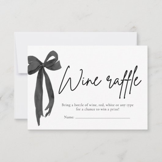 黒モダンエレガント弓ワインラッフルゲームチケット 招待状 (正面)