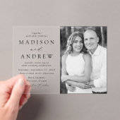 黒モダンエレガント文字の写真結婚の アクリル招待状 (インサイチュ (ポータブル))