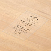 黒モダンエレガント文字モノグラム結婚ズ アクリル招待状 (レイダウン)