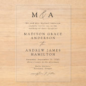 黒モダンエレガント文字モノグラム結婚ズ アクリル招待状 (正面)