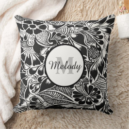 黒モダンエレガント植物性フローラ クッション