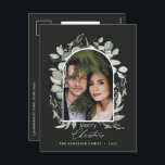 黒モダンエレガント植物緑色写真 シーズンポストカード<br><div class="desc">ブラックモダンボエレガントタニカル緑のグレー単に古典的な植物のアーチ写真の休日のクリスマスデザイン。</div>