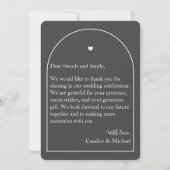 黒モダンエレガント白のアーチ写真結婚 サンキューカード (裏面)