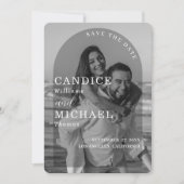 黒モダンエレガント白のアーチ写真結婚 セーブザデート (正面)