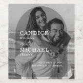 黒モダンエレガント白のアーチ写真結婚 ワインラベル (シングルラベル)