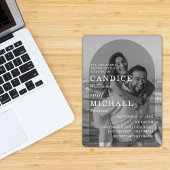 黒モダンエレガント白のアーチ写真結婚 招待状