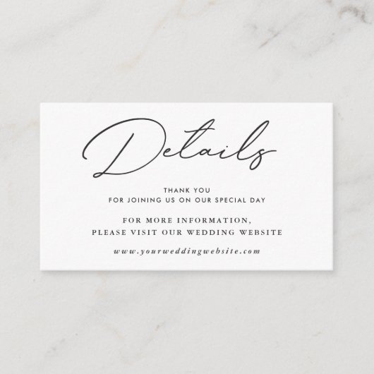 黒モダンエレガント白の結婚詳細 エンクロージャーカード (正面)