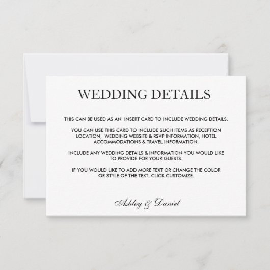 黒モダンエレガント白の結婚詳細 招待状 (正面)