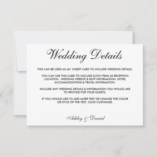 黒モダンエレガント白の結婚詳細 招待状 (正面)