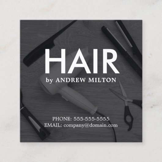 黒モダンエレガント白の美容師 スクエア名刺 (正面)