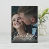 黒モダンエレガント白シック結婚写真 サンキューカード (スタンド正面)