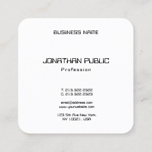 黒モダンエレガント白シンプルテンプレート スクエア名刺 (裏面)