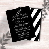黒モダンエレガント白ストライプの結婚の 招待状