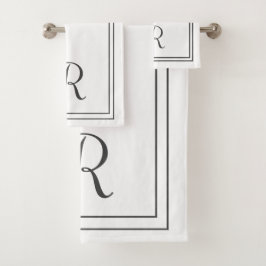 黒モダンエレガント白ストライプ文字 バスタオルセット