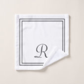 黒モダンエレガント白ストライプ文字 バスタオルセット (ウォッシュタオル)