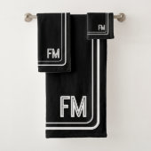 黒モダンエレガント白モノグラム浴用タオル バスタオルセット (インサイチュ)