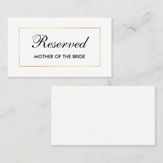 黒モダンエレガント白結婚の予約名 プレイスカード (正面/裏面)