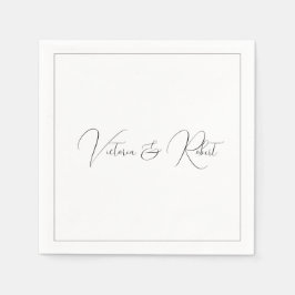 黒モダンエレガント白結婚の スタンダードカクテルナプキン