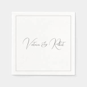 黒モダンエレガント白結婚の スタンダードカクテルナプキン