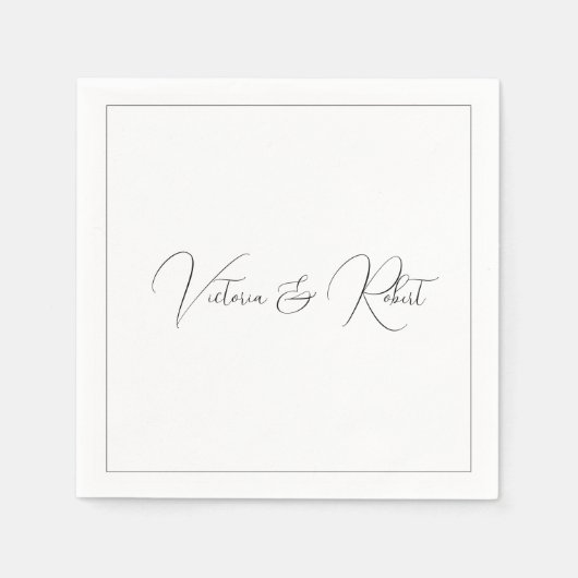 黒モダンエレガント白結婚の スタンダードカクテルナプキン (正面)