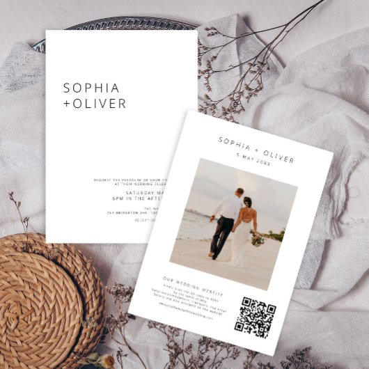 黒モダンエレガント白結婚オールインワン 招待状