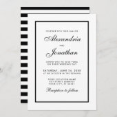 黒モダンエレガント白結婚式招待状S 招待状 (正面/裏面)