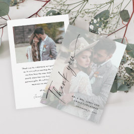 黒モダンエレガント白2枚の写真結婚 サンキューカード