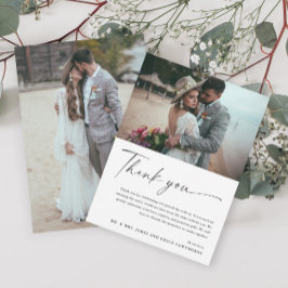 黒モダンエレガント白2枚の写真結婚 サンキューカード