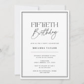 黒モダンエレガント白50誕生日 招待状 (正面)