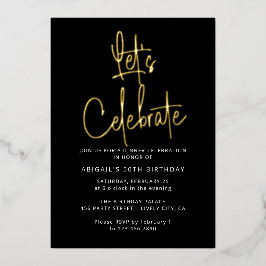 黒モダンエレガント祝金ゴールド誕生会 箔招待状