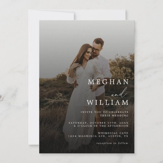 黒モダンエレガント結婚の写真QRコード 招待状 (正面)