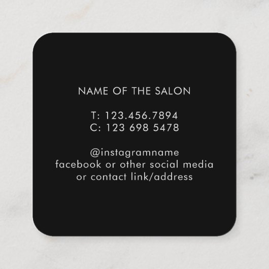 黒モダンエレガント美しいサロン 予約カード (裏面)