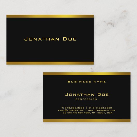 黒モダンエレガント色と金ゴールドクールデザインテンプレート 名刺 (正面/裏面)