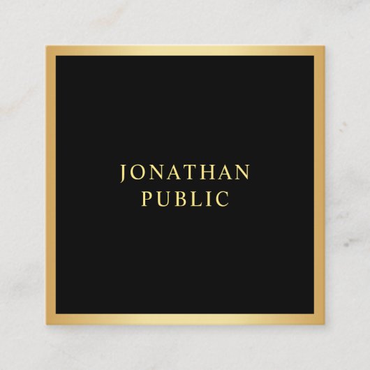 黒モダンエレガント色と金ゴールドテンプレートシンプル スクエア名刺 (正面)