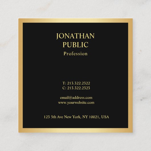 黒モダンエレガント色と金ゴールドテンプレートシンプル スクエア名刺 (裏面)