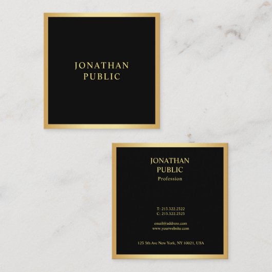 黒モダンエレガント色と金ゴールドテンプレートシンプル スクエア名刺 (正面/裏面)