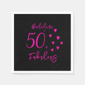 黒モダンエレガント色ホットピンクハート50誕生日 スタンダードカクテルナプキン (正面)