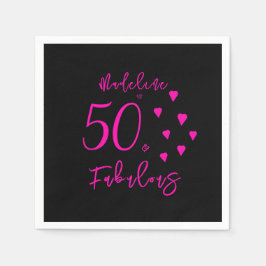 黒モダンエレガント色ホットピンクハート50誕生日 スタンダードカクテルナプキン